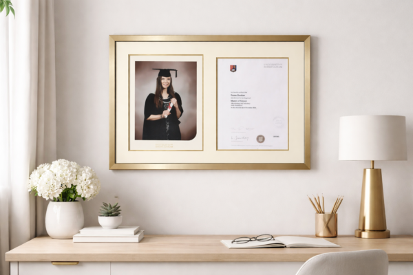 Graduation Frame Golden Gold Graduation Frame with Double Mount – Photo & Certificate Display ...